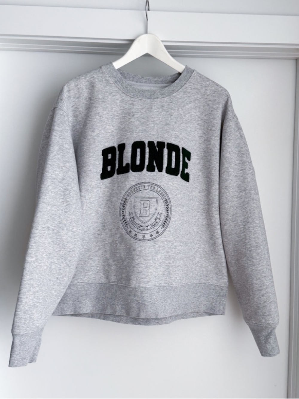Brunette The Label BLONDE Varsity Crewneck Sweatshirt Grey Chenille Patch